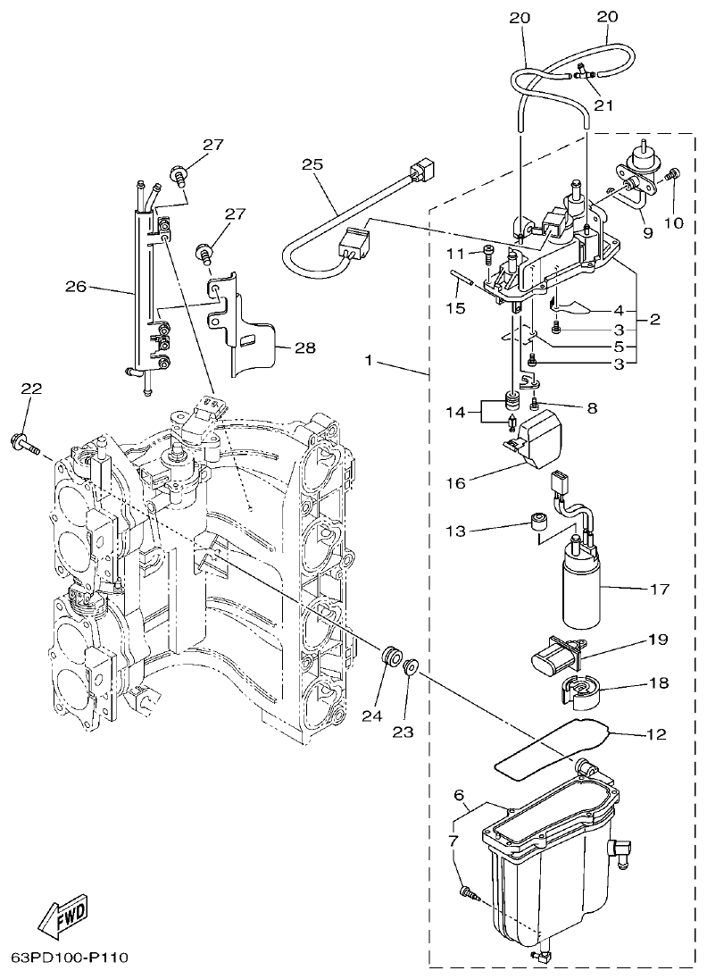 Yamaha F150DET, FL150DET FUEL INJECTION PUMP 1 parts diagram